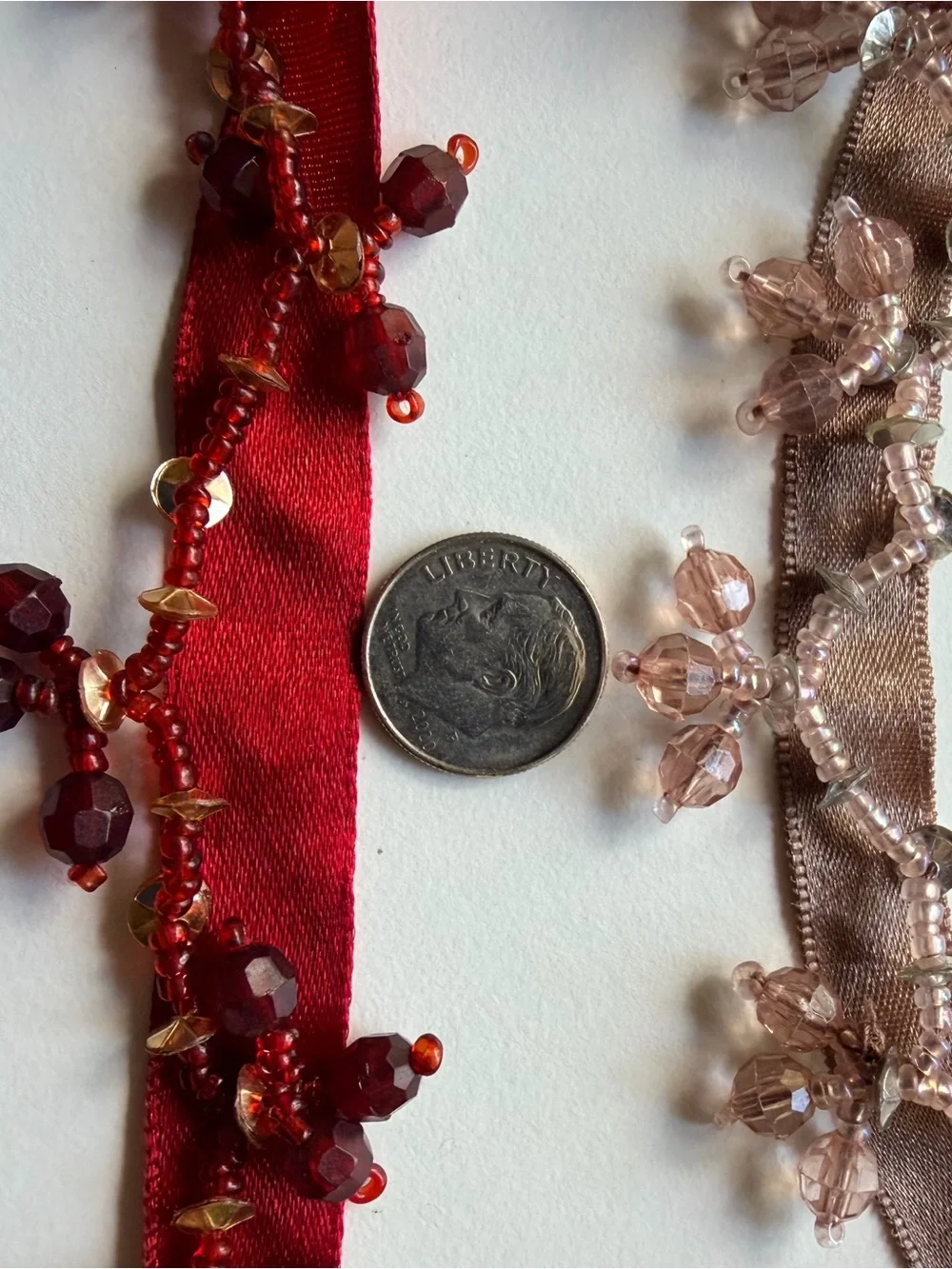 Embellished Ribbon Trim Pack - Blush, Red & Taupe
